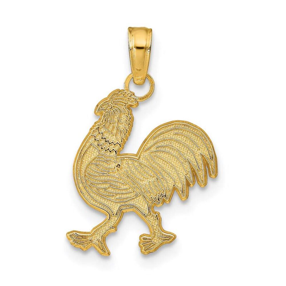 14k Yellow Gold Textured Flat Rooster Pendant